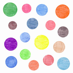 Colored circles with wax pencils. Vector illustration.