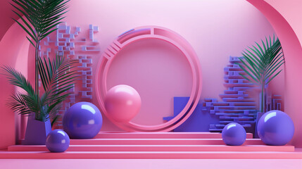 Trendy fashion podium display, Cosmetic background for product presentation, Abstract minimal geometric shapes background, Modern design for poster, cover, banner, product showcase, AI generated.