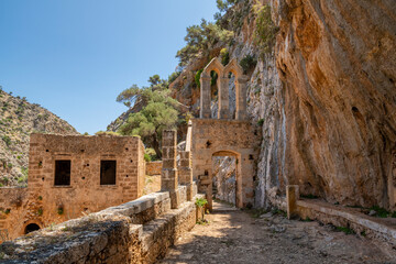 View of the ruins of The Monastery Katholiko, Akrotiri peninsula, Crete, Greece