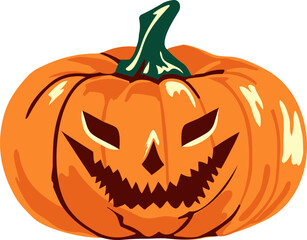 Halloween pumpkin, funny face, spooky pumpkin, vector illustration.
