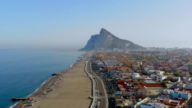 Drone footage of the Gibraltar Rock. Moving forward.
