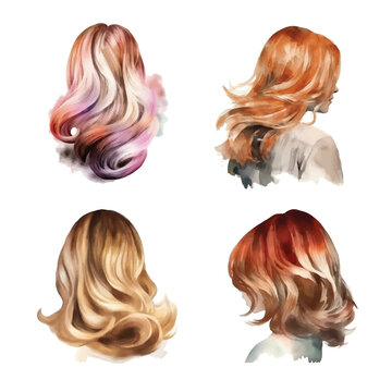 Layers female hairstyle watercolor paint collection