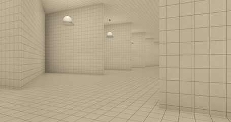 alone in the backrooms liminal space 3d render © Hirzan