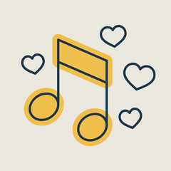 Musical note with heart sign isolated vector icon