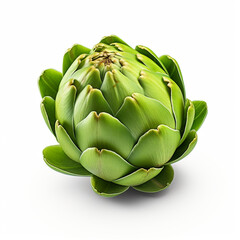 Obraz premium Green artichoke close-up on a white background, Al Generation