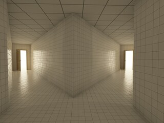alone in the backrooms liminal space 3d render	