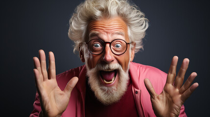 Super excited and shocked senior man . generative Ai