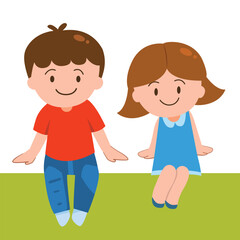 Little kids sitting and smiling for book, illustration, cartoon and character design