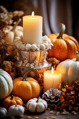 Obraz na płótnie Canvas autumn still life with pumpkin and candles