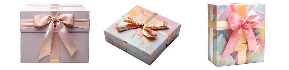 Set luxury gift box with ribbon isolated on white 