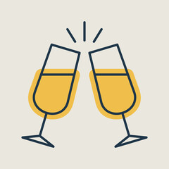 Two glasses of champagne isolated vector icon