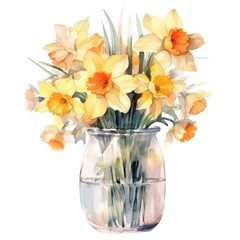 daffodil watercolor isolated on white background 