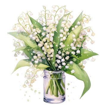 lily of the valley watercolor isolated on white