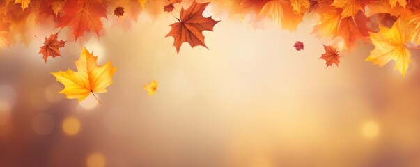 Naklejka na ściany i meble Flying fall maple leaves on autumn background