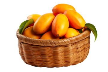 A realistic portrait of mango in a basket, isolated PNG