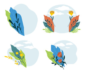 Floral banners with sky and clouds, summer blossom