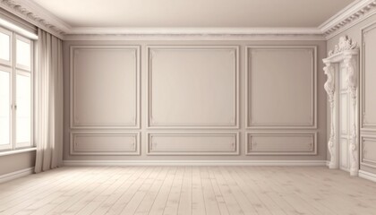Elegant neutral beige empty room design interior white