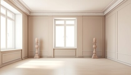 Fototapeta na wymiar Elegant neutral beige empty room design interior white