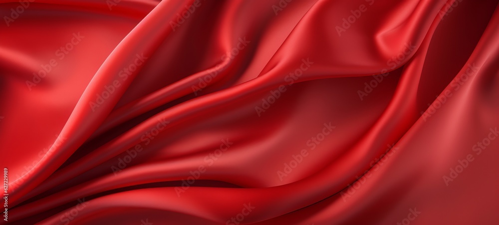 Poster red shiny satin silk swirl wave background banner - abstract textile fabric material, backdrop textu