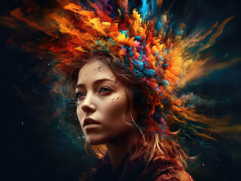 Human brain exploding concept