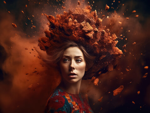 Human brain exploding concept