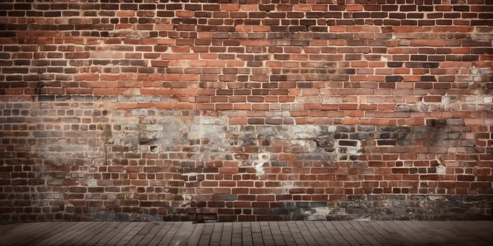 Panoramic view of empty old red brick wall