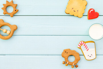 Brekfast with milk funny cookies and toys, Food for kids