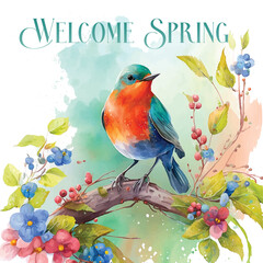 Welcome Spring watercolor paint 
