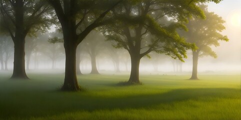 A foggy morning in a lush. AI generated illustration