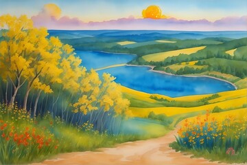 Ukraine painted landscape. AI generated illustration