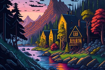 Beautiful vibrant color landscape. AI generated illustration