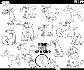 one of a kind task with cartoon dogs coloring page