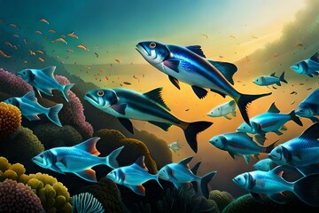  Stunning underwater image of a school of vibrant fish
