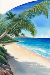 Ocean coast palm seashore. AI generated illustration
