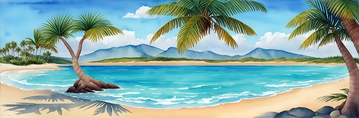 Fototapeta na wymiar Ocean coast palm seashore. AI generated illustration