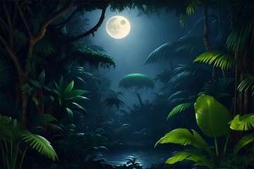 Fototapeta na wymiar The jungle with moonlight. AI generated illustration