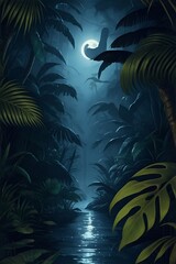 The jungle with moonlight. AI generated illustration