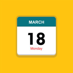 monday 18 march icon with black background, calender icon