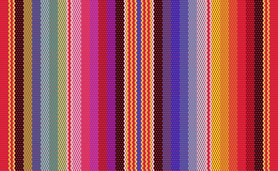 Blanket stripes seamless vector pattern. Background for Cinco de Mayo party decor or ethnic mexican fabric pattern with colorful stripes. Serape design. - 627234907