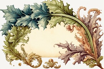 Watercolor acanthus border with foliage. Generative AI