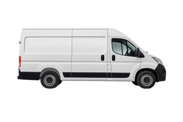 Passenger bus isolated on a white background, with clipping path. Full Depth of field. Focus stacking, side view. Generative AI technology