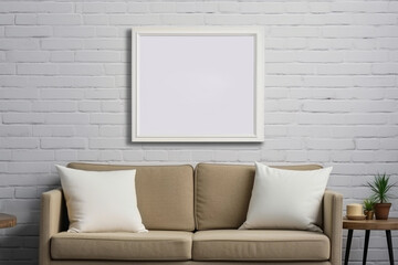 Trendy white living room with modern decoration, simple home decor. Generative AI
