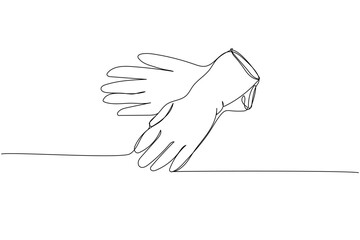 Medical gloves, protection, hygiene, sterility, medical supplies, equipment one line art. Continuous line drawing of medication, clinical, disposable, tool, surgery