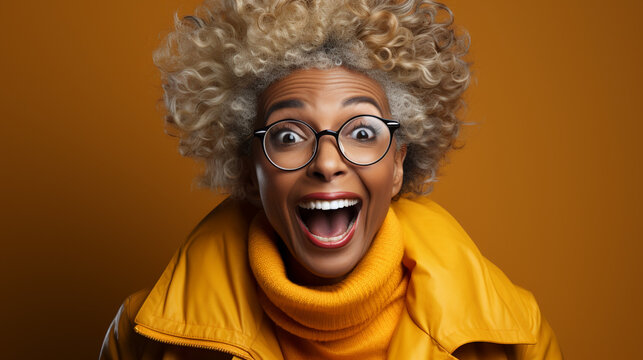 Super excited and shocked senior woman. Generative Ai