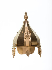 golden knight helmet isolated on white background