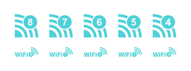 Wi-Fi 4, 5, 6 and 7 Generation button sign. Vector illustration