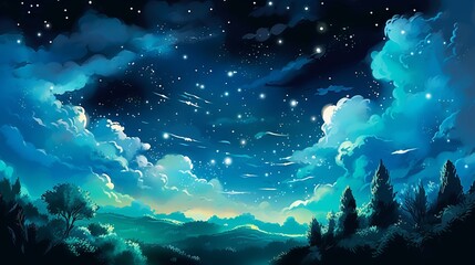 Obraz na płótnie Canvas Blue Starlit Sky - AI Generated