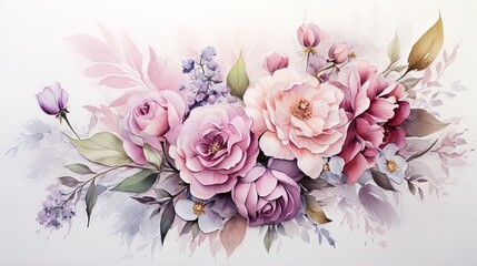 Fototapeta na wymiar Floral pattern with roses, watercolor. illustration. Generative AI