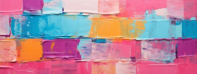 Closeup of abstract rough colorful multicolored pink blue orange colored art painting texture, with oil brushstroke, pallet knife paint on canvas (Generative Ai)