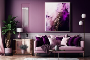 Pink Purple and White Living Room